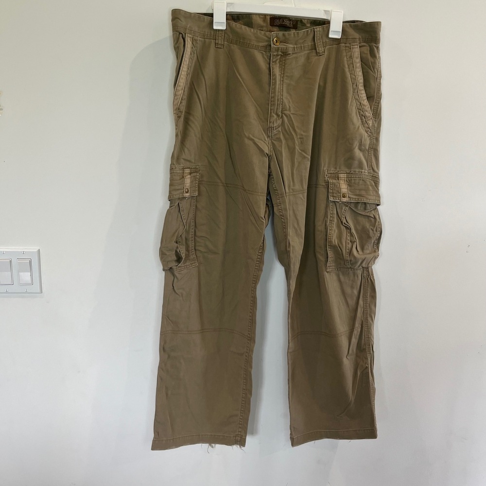 Old Navy Mens Khaki Cargo Pants Tan Cotton Canvas Distressed 38x30 94720